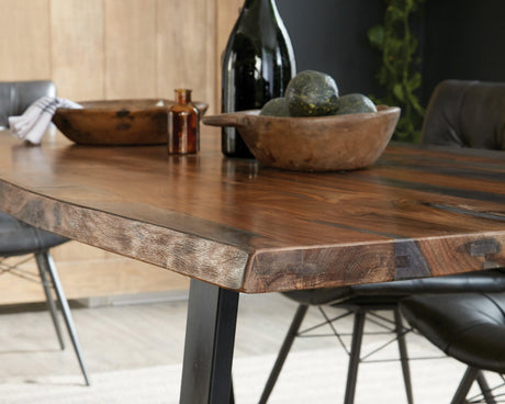Ditman Live Edge Dining Table Grey Sheesham And Black - Ella Furniture
