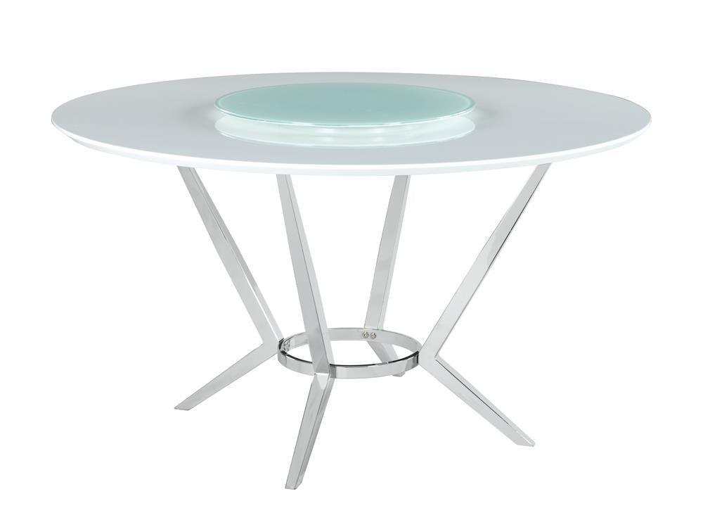 Abby Round Dining Table With Lazy Susan White And Chrome - Ella Furniture