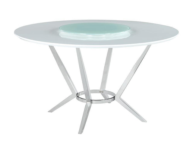 Abby Round Dining Table With Lazy Susan White And Chrome - Ella Furniture