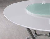 Abby Lazy Susan White And Chrome Circular Dining Room Set - Ella Furniture