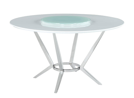 Abby Lazy Susan White And Chrome Circular Dining Room Set - Ella Furniture