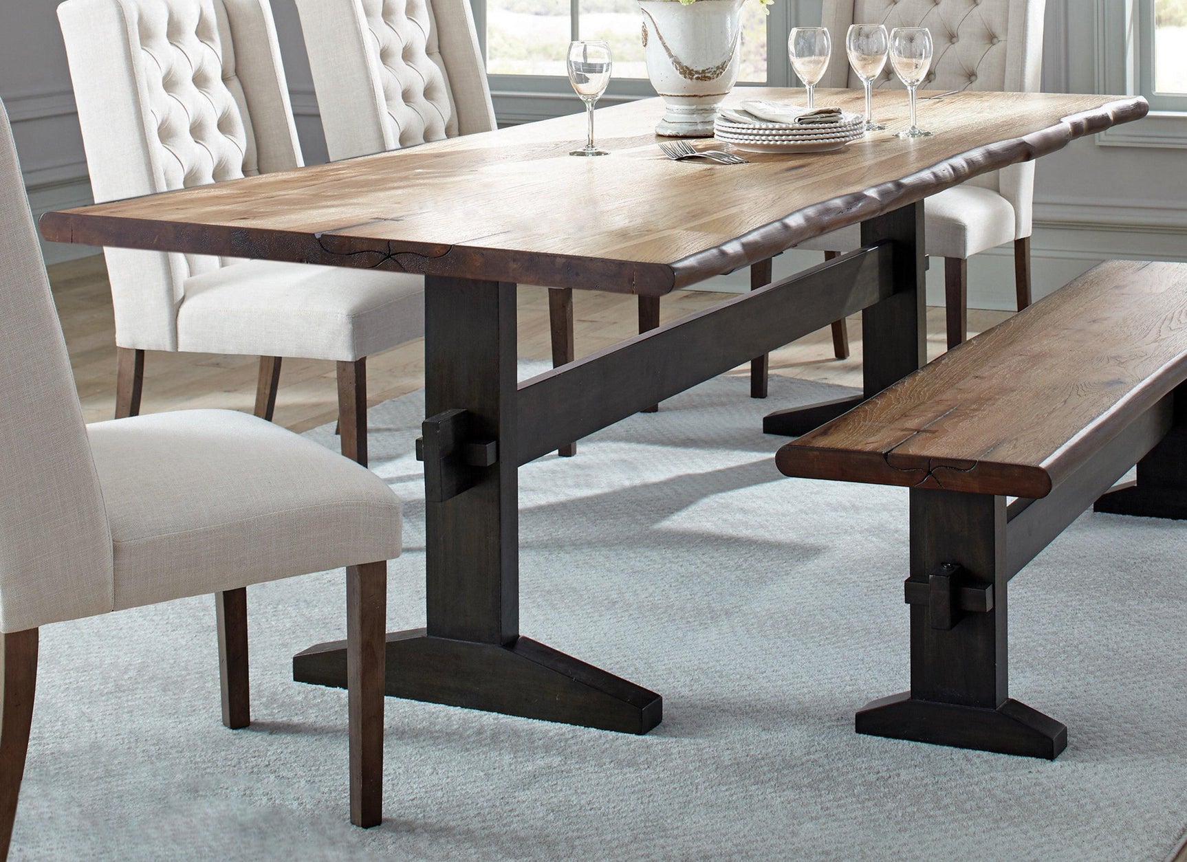 Bexley Live Edge Trestle Dining Table Natural Honey And Espresso - Ella Furniture