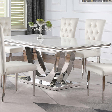 Kerwin Rectangle Faux Marble Top Dining Table White And Chrome - Ella Furniture