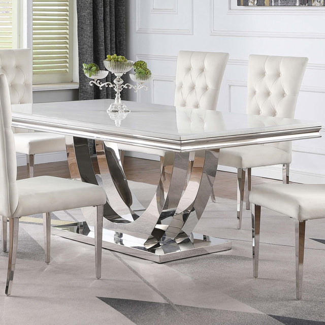 Kerwin Rectangle Faux Marble Top Dining Table White And Chrome - Ella Furniture