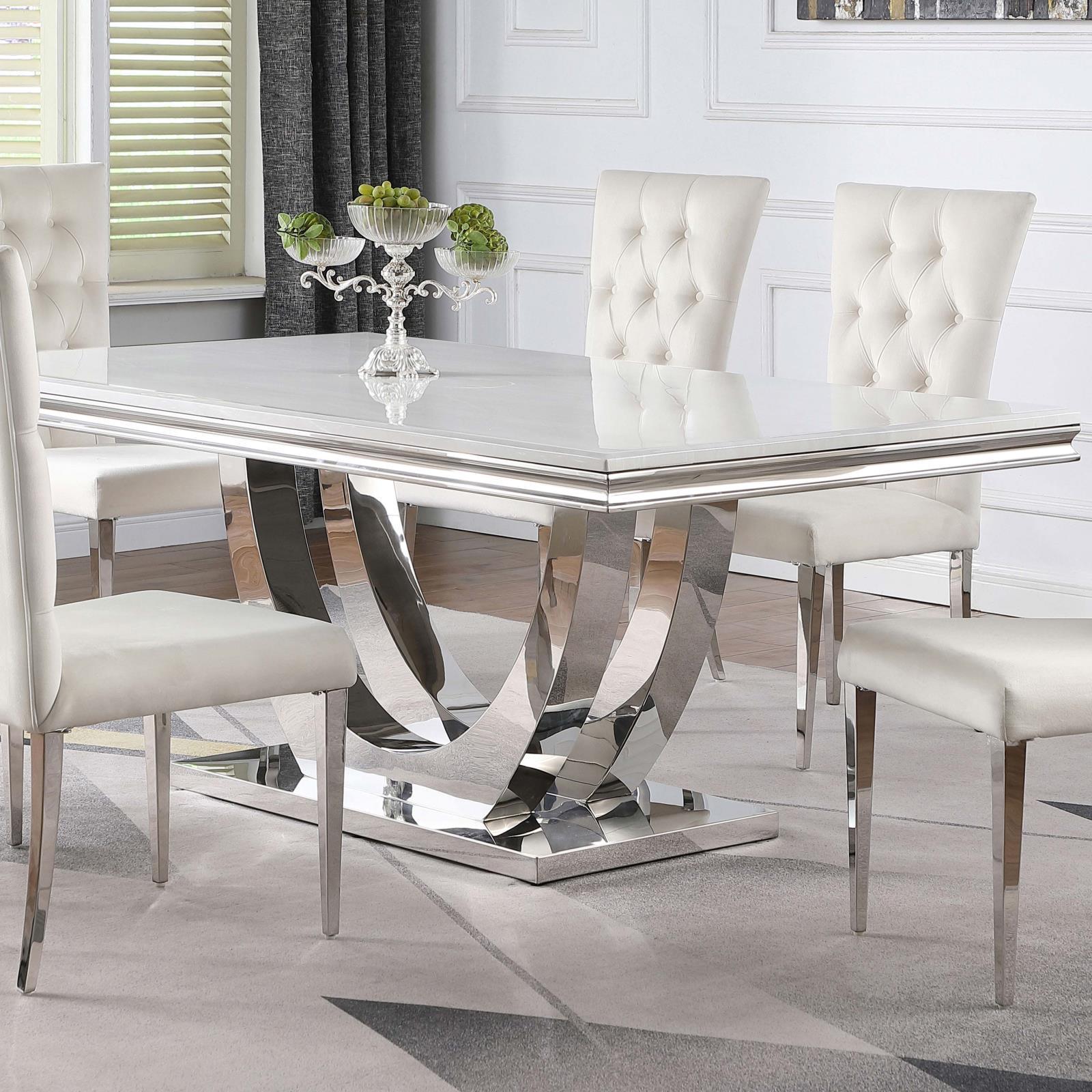 Kerwin Rectangle Faux Marble Top Dining Table White And Chrome - Ella Furniture