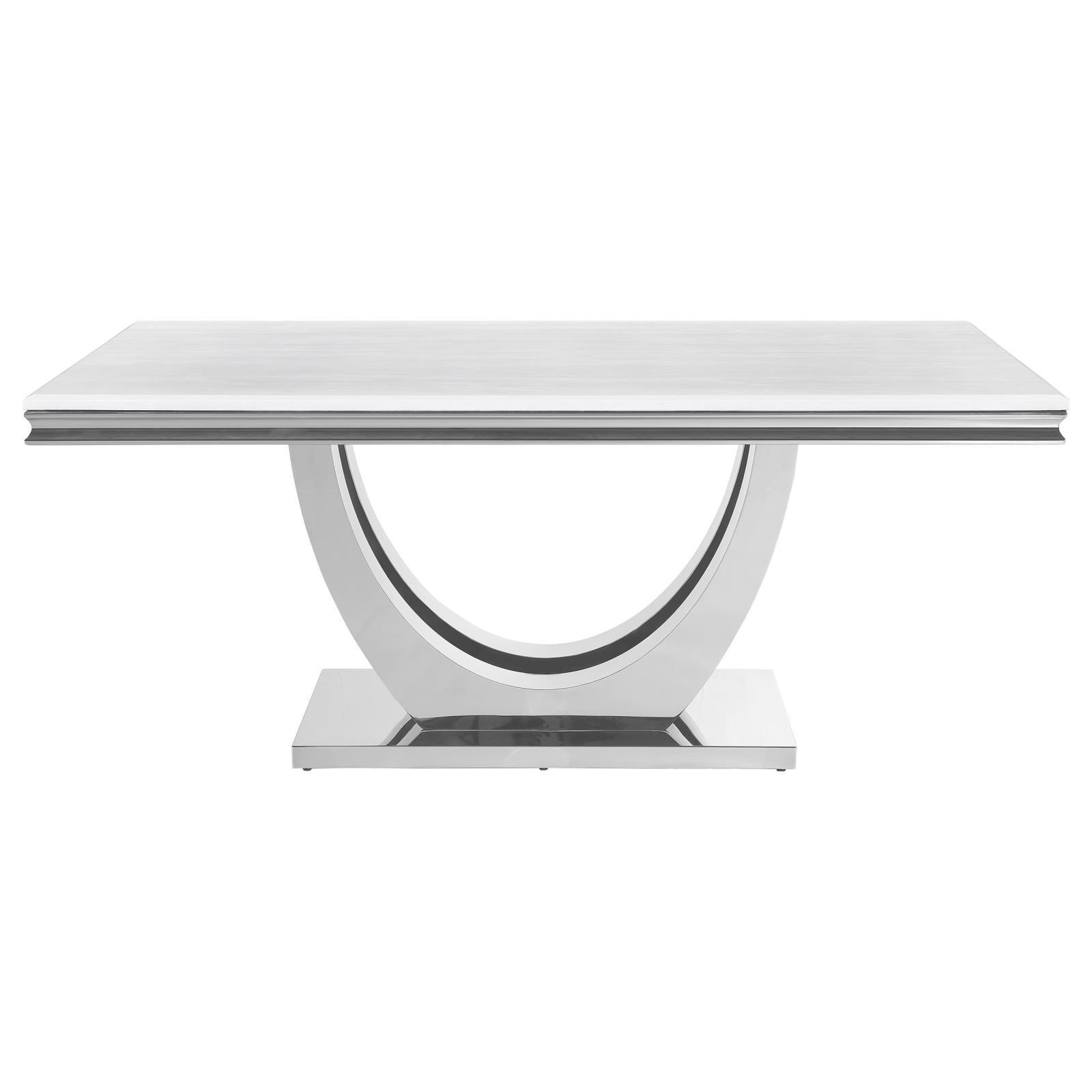 Kerwin Rectangle Faux Marble Top Dining Table White And Chrome - Ella Furniture