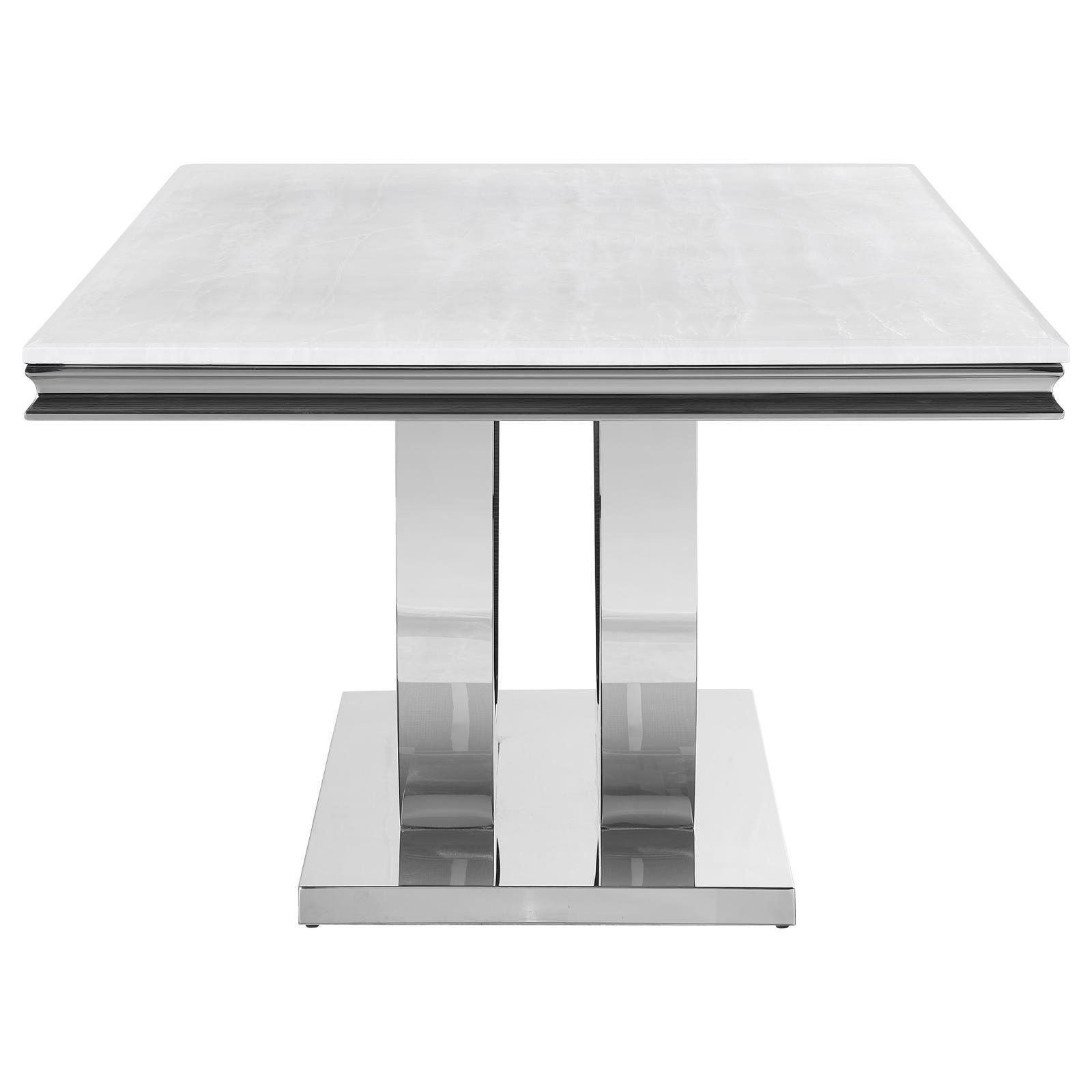 Kerwin Rectangle Faux Marble Top Dining Table White And Chrome - Ella Furniture