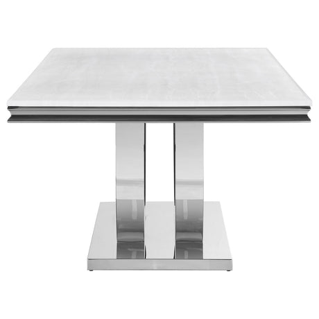Kerwin Rectangle Faux Marble Top Dining Table White And Chrome - Ella Furniture