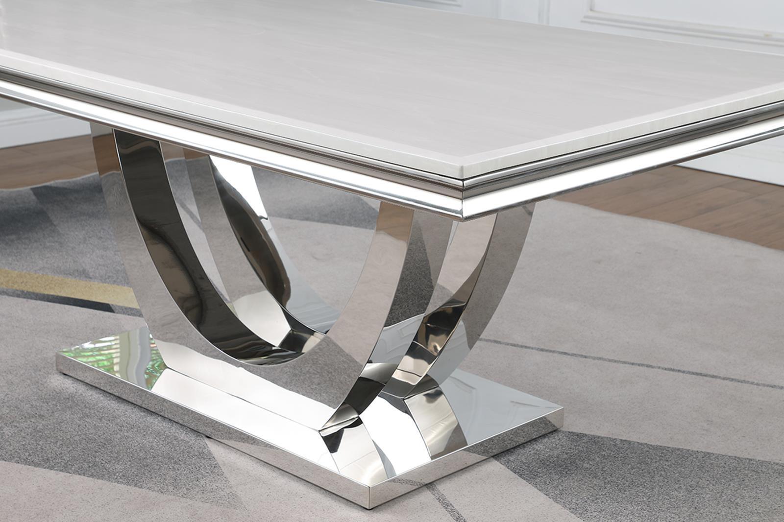 Kerwin Rectangle Faux Marble Top Dining Table White And Chrome - Ella Furniture