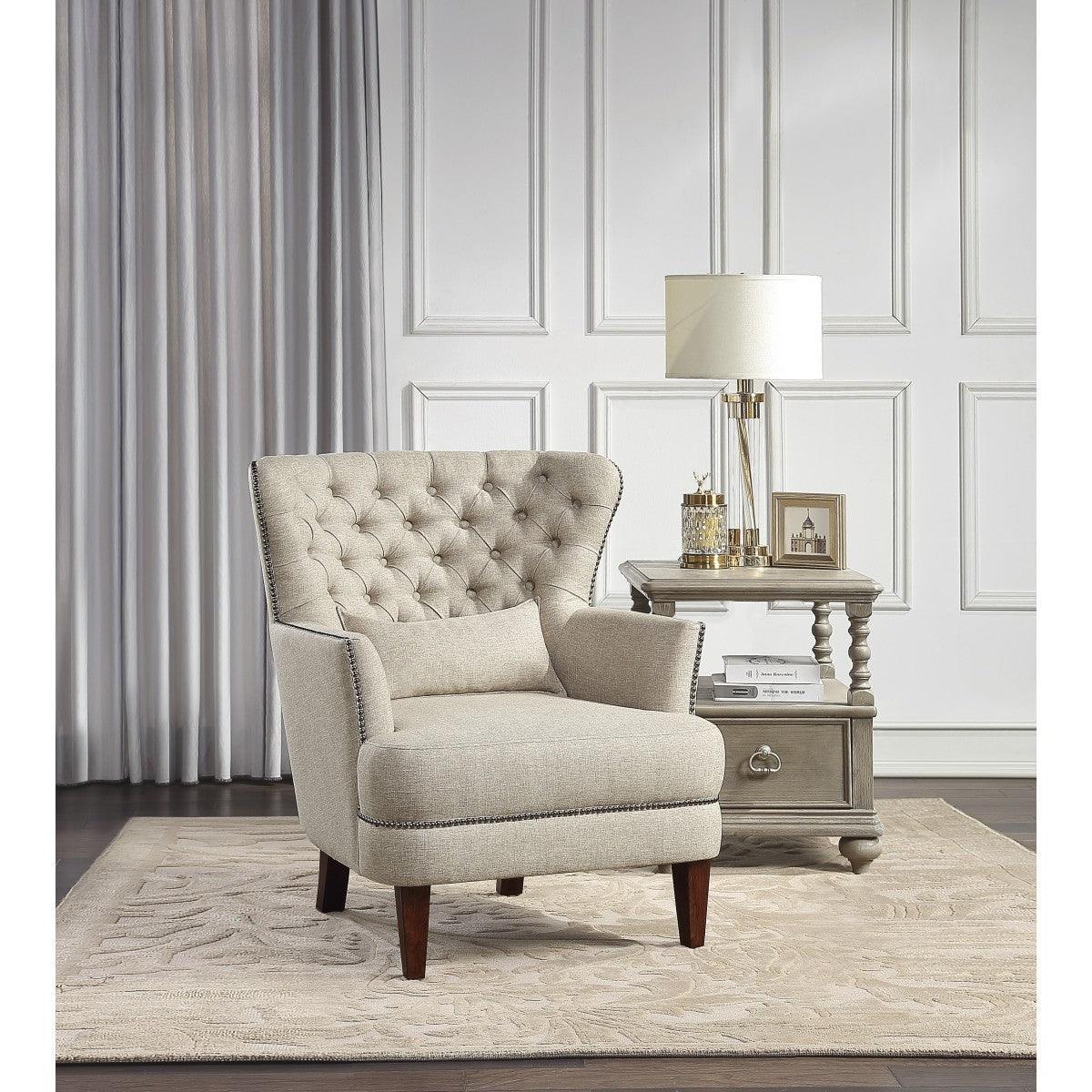 Marriana Traditional Solid Wood And Plywood Textured Fabric Polyester Upholstered Tufted Chair - Ella Furniture