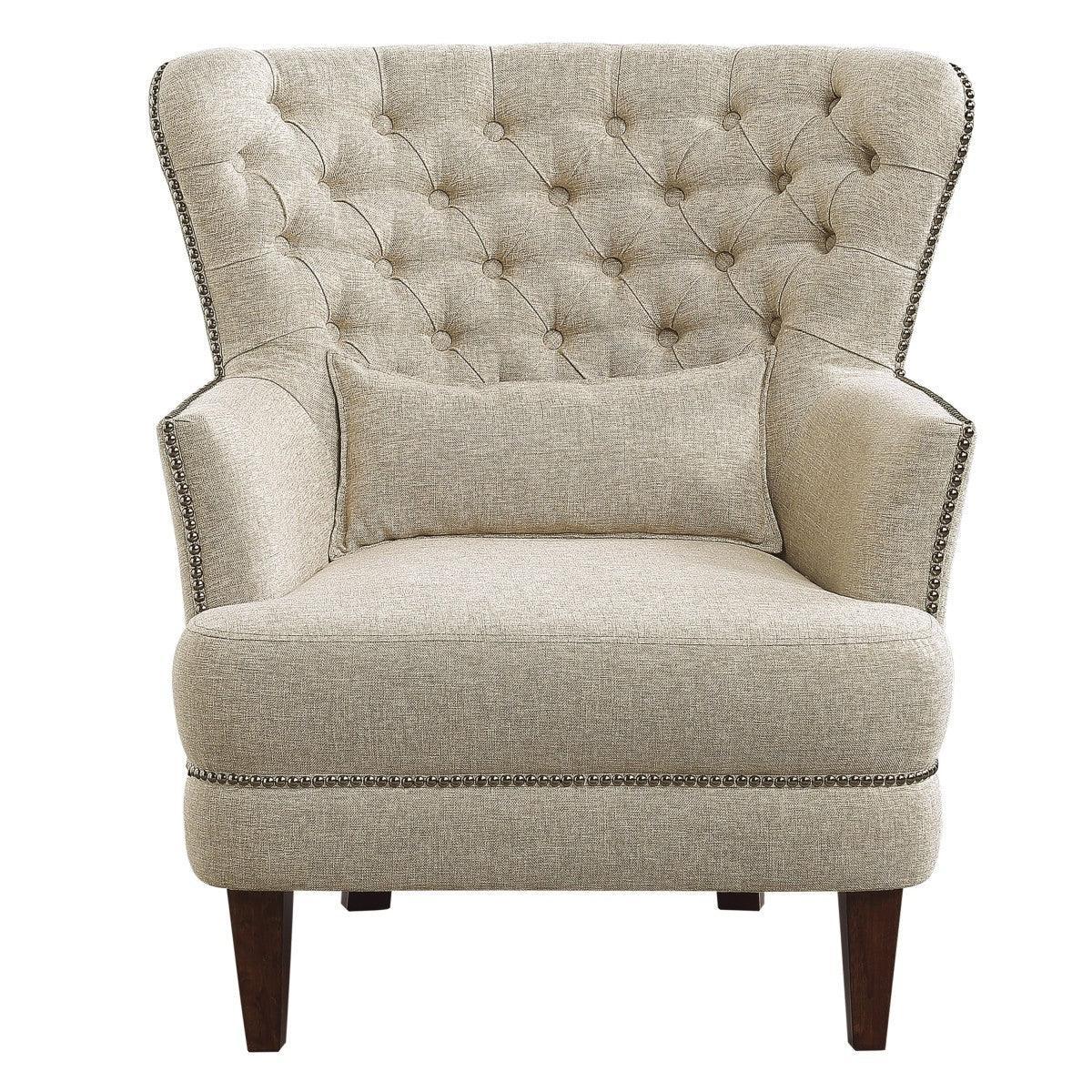 Marriana Traditional Solid Wood And Plywood Textured Fabric Polyester Upholstered Tufted Chair - Ella Furniture