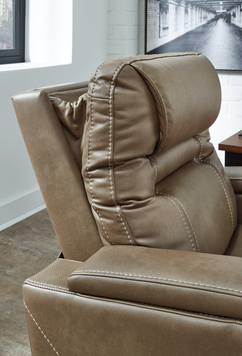 Crenshaw Cappuccino Faux Leather Power Recliner - Ella Furniture