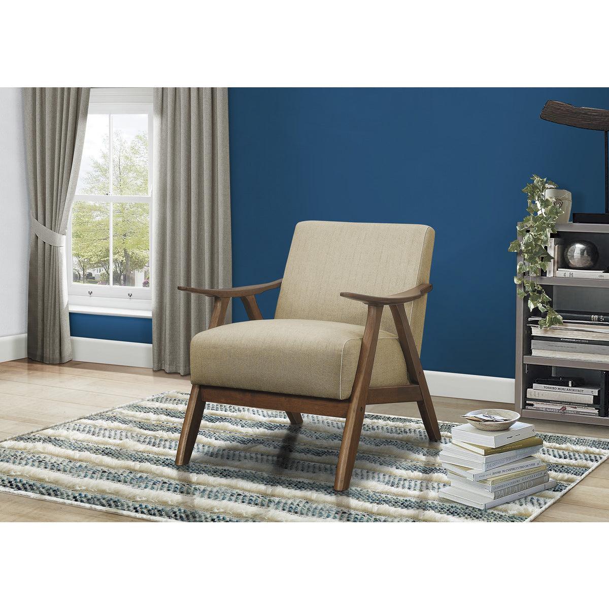 Damala Light Brown Solid Rubber Wood Textured Fabric Polyester Upholstery Accent Chair - Ella Furniture