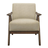 Damala Light Brown Solid Rubber Wood Textured Fabric Polyester Upholstery Accent Chair - Ella Furniture