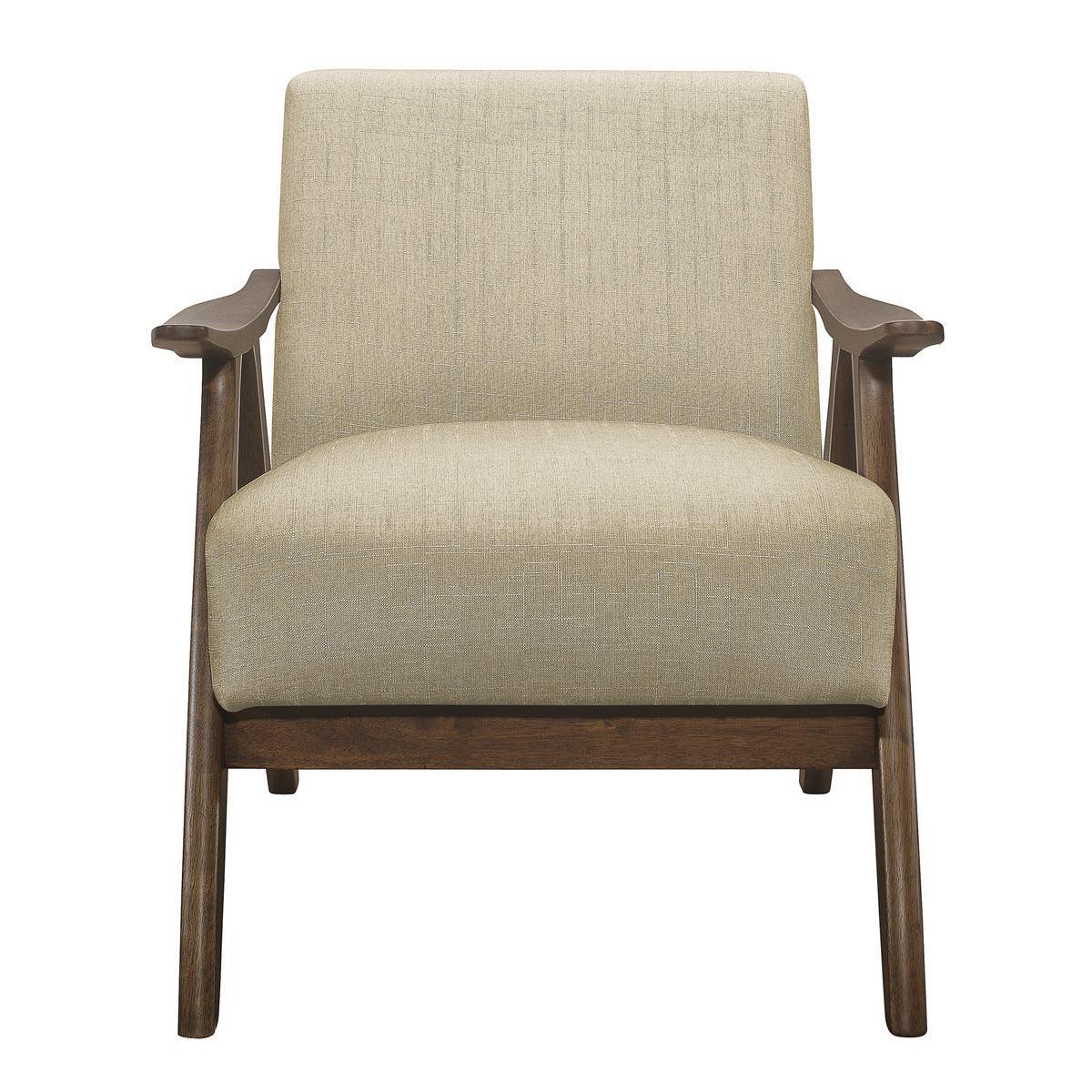 Damala Light Brown Solid Rubber Wood Textured Fabric Polyester Upholstery Accent Chair - Ella Furniture