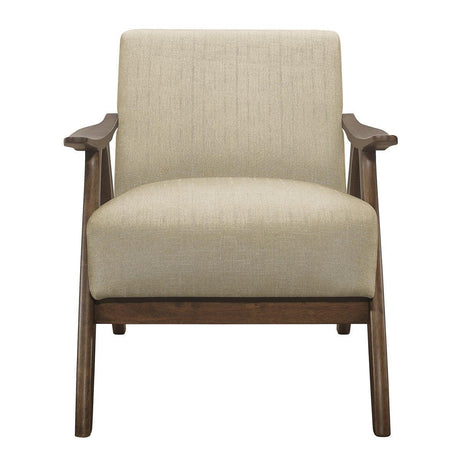 Damala Light Brown Solid Rubber Wood Textured Fabric Polyester Upholstery Accent Chair - Ella Furniture