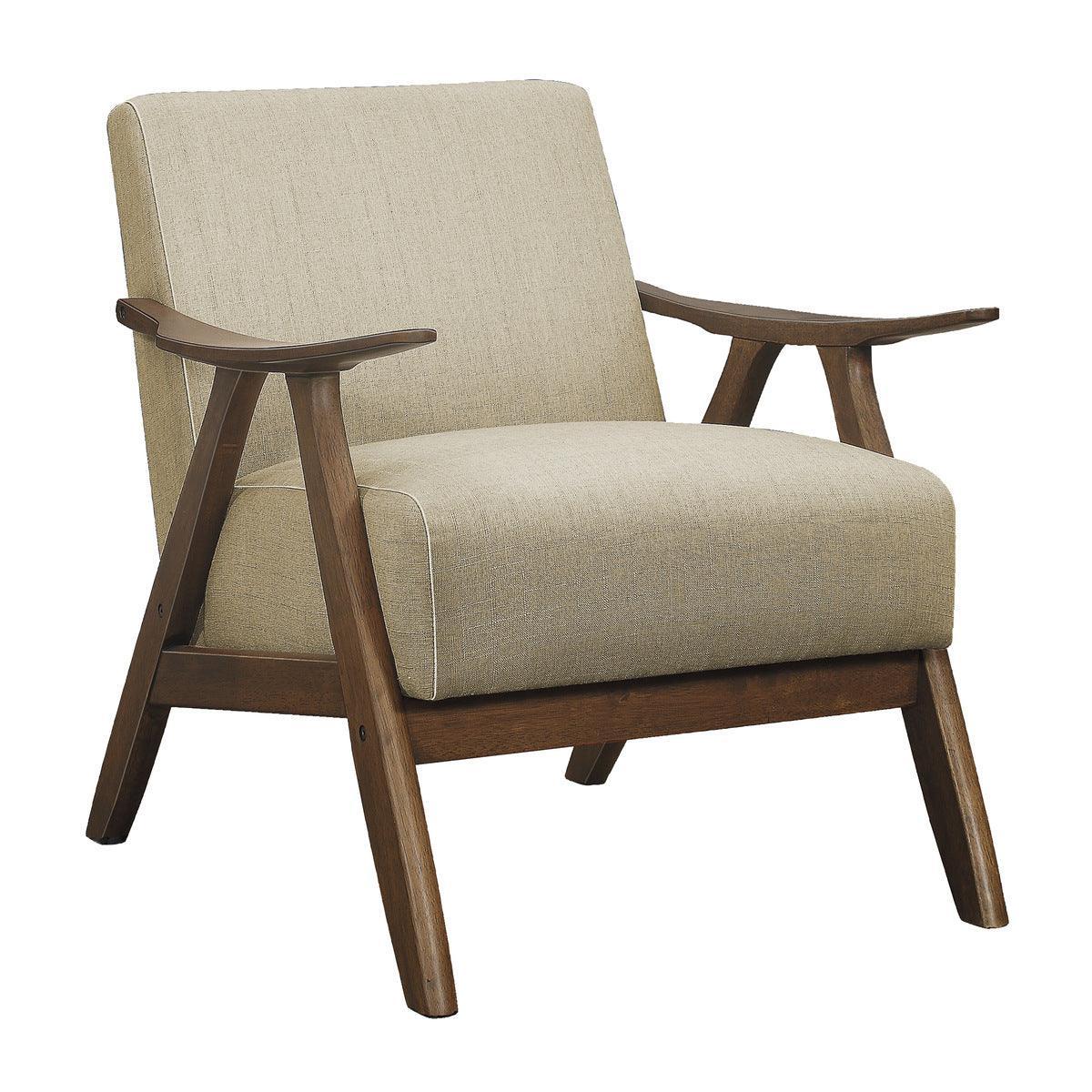 Damala Light Brown Solid Rubber Wood Textured Fabric Polyester Upholstery Accent Chair - Ella Furniture