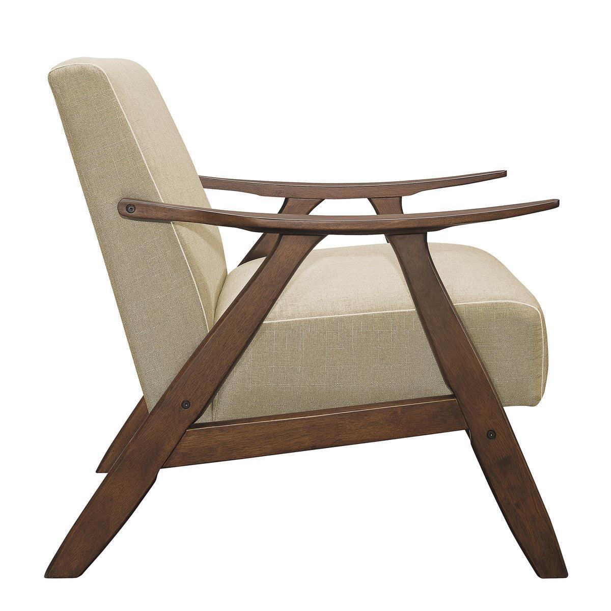 Damala Light Brown Solid Rubber Wood Textured Fabric Polyester Upholstery Accent Chair - Ella Furniture