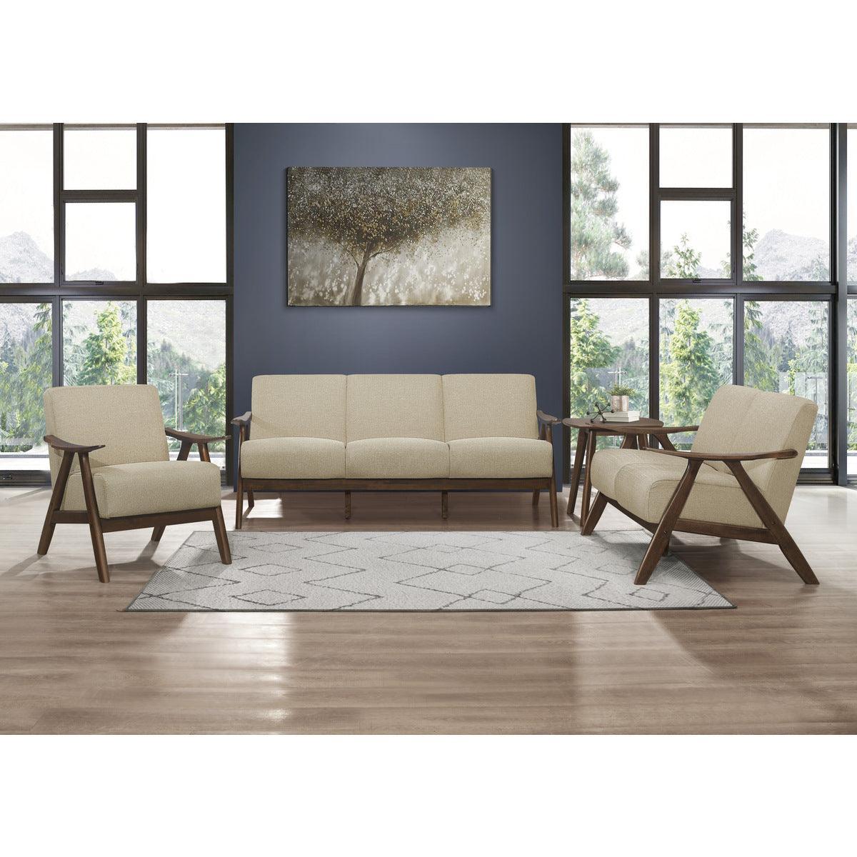 Damala Light Brown Solid Rubber Wood Textured Fabric Polyester Upholstery Accent Chair - Ella Furniture