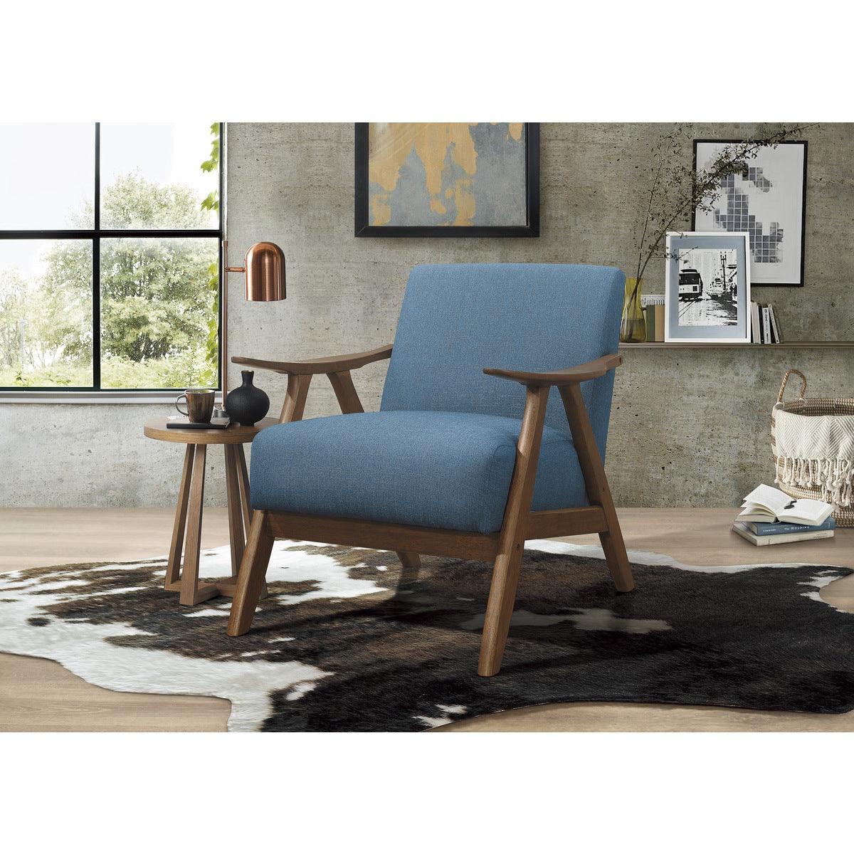 Damala Blue Solid Rubber Wood Textured Fabric Polyester Upholstery Accent Chair - Ella Furniture