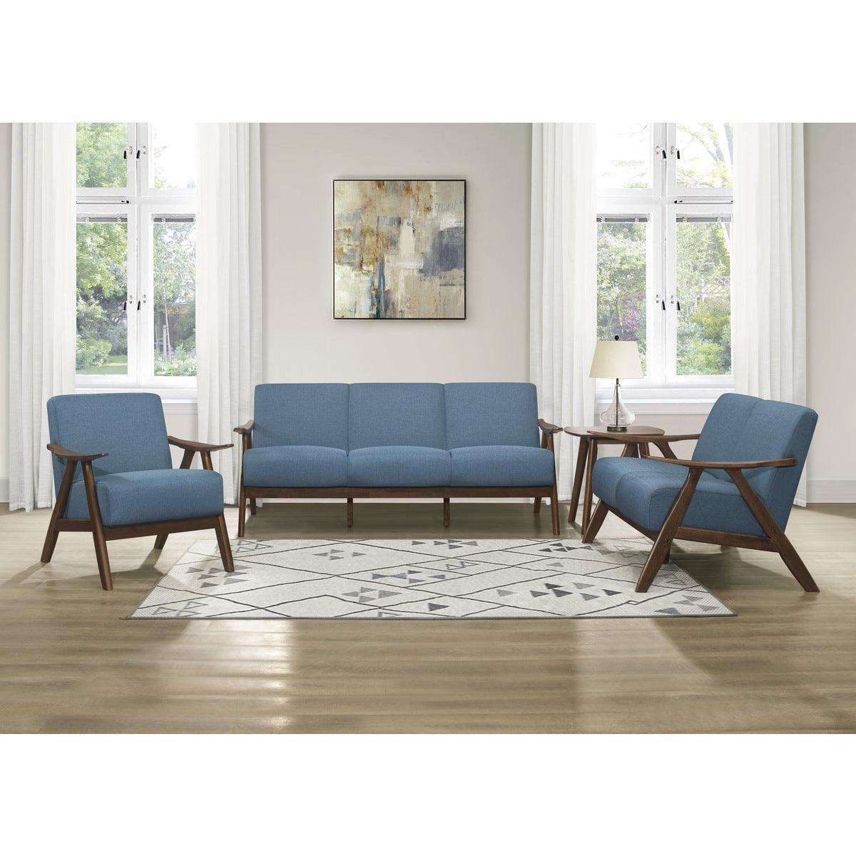 Damala Blue Solid Rubber Wood Textured Fabric Polyester Upholstery Accent Chair - Ella Furniture