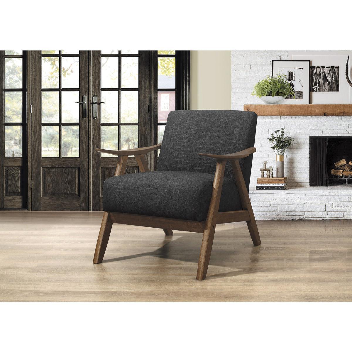 Damala Dark Gray Solid Rubber Wood Textured Fabric Polyester Upholstery Accent Chair - Ella Furniture