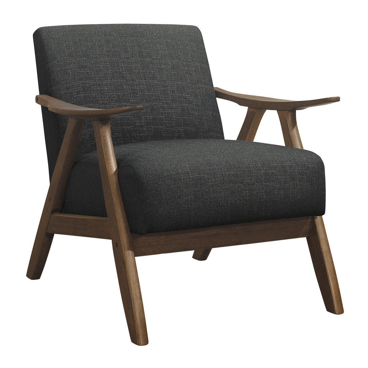 Damala Dark Gray Solid Rubber Wood Textured Fabric Polyester Upholstery Accent Chair - Ella Furniture