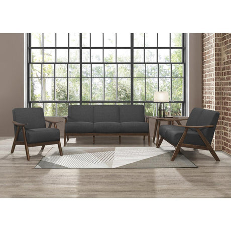 Damala Dark Gray Solid Rubber Wood Textured Fabric Polyester Upholstery Accent Chair - Ella Furniture