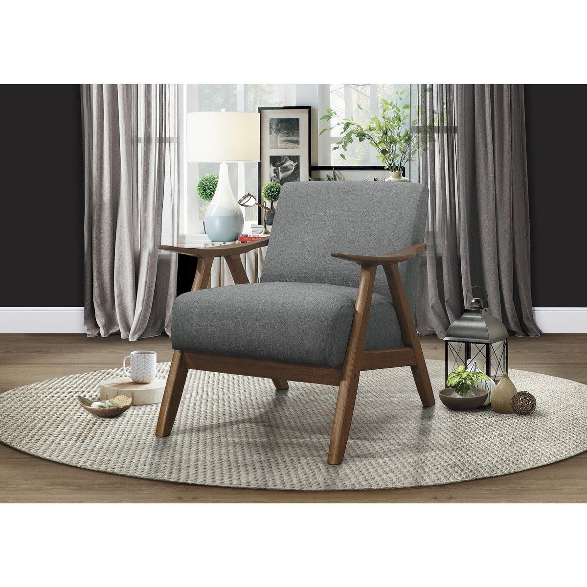 Damala Gray Solid Rubber Wood Textured Fabric Polyester Upholstery Accent Chair - Ella Furniture