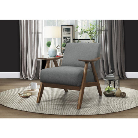 Damala Gray Solid Rubber Wood Textured Fabric Polyester Upholstery Accent Chair - Ella Furniture
