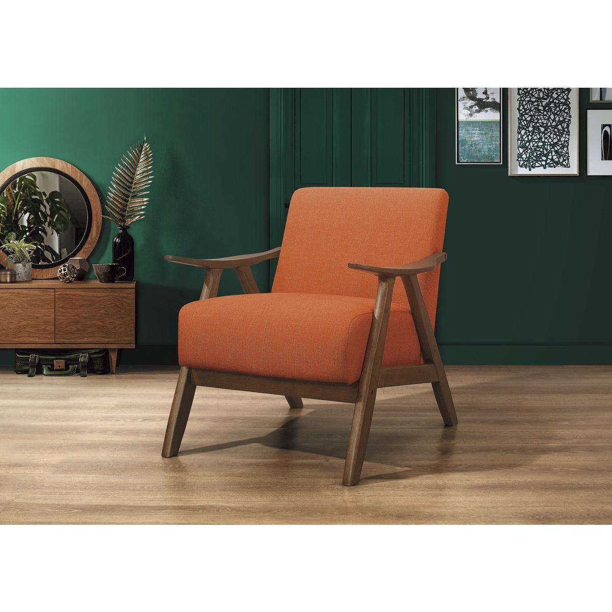 Damala Orange Solid Rubber Wood Textured Fabric Polyester Upholstery Accent Chair - Ella Furniture