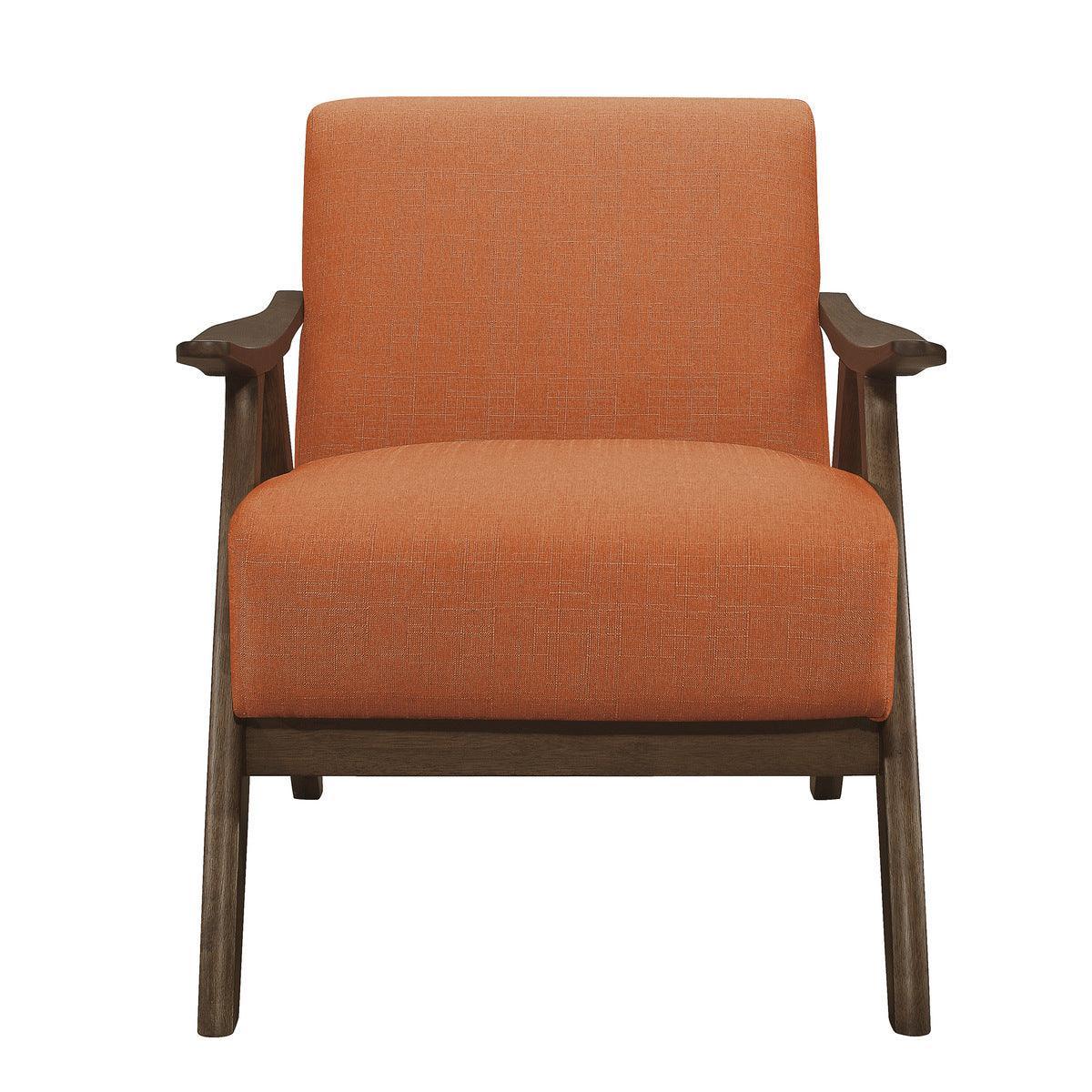 Damala Orange Solid Rubber Wood Textured Fabric Polyester Upholstery Accent Chair - Ella Furniture