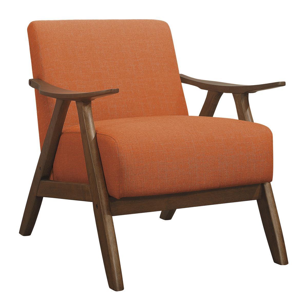Damala Orange Solid Rubber Wood Textured Fabric Polyester Upholstery Accent Chair - Ella Furniture