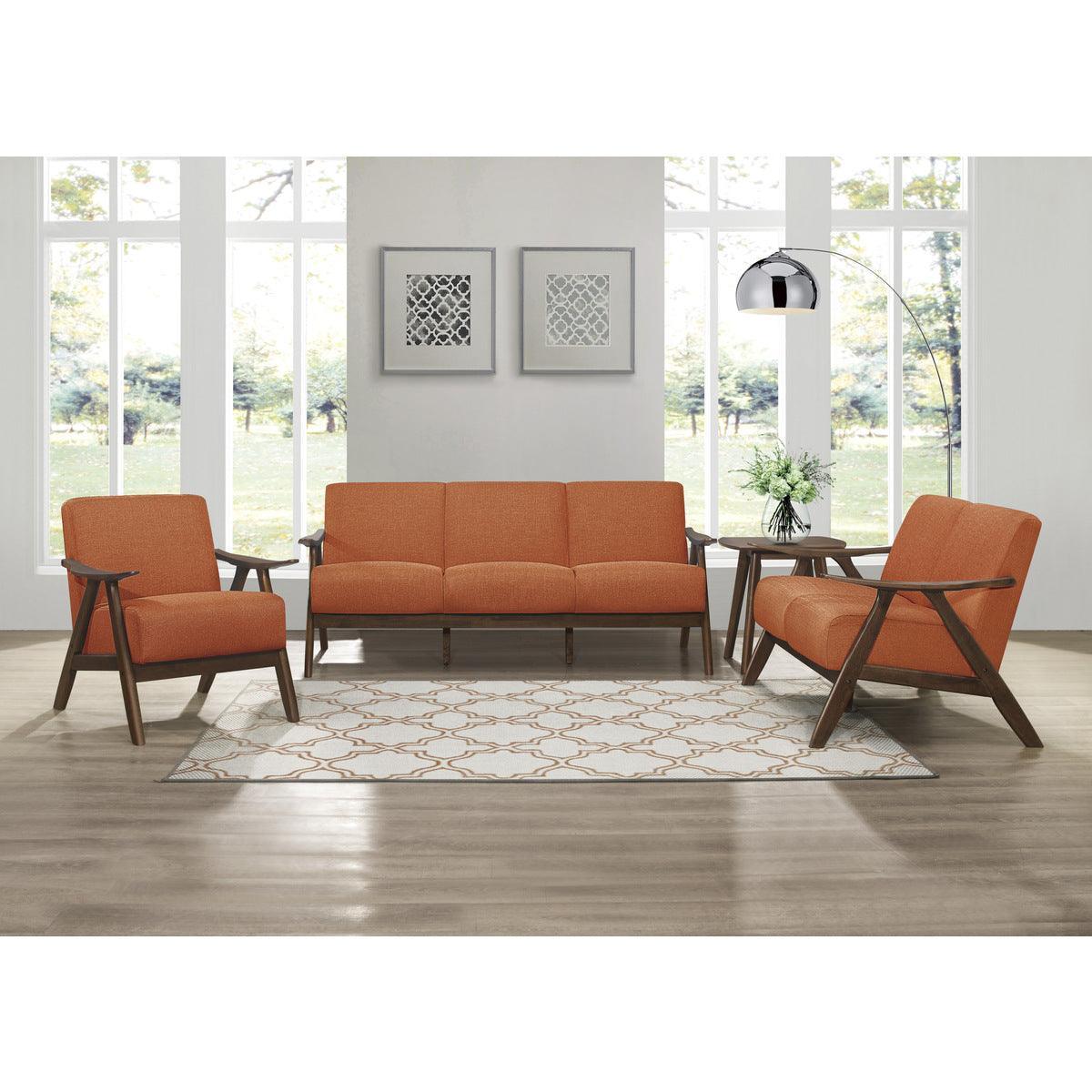 Damala Orange Solid Rubber Wood Textured Fabric Polyester Upholstery Accent Chair - Ella Furniture