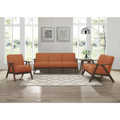 Damala Orange Solid Rubber Wood Textured Fabric Polyester Upholstery Accent Chair - Ella Furniture