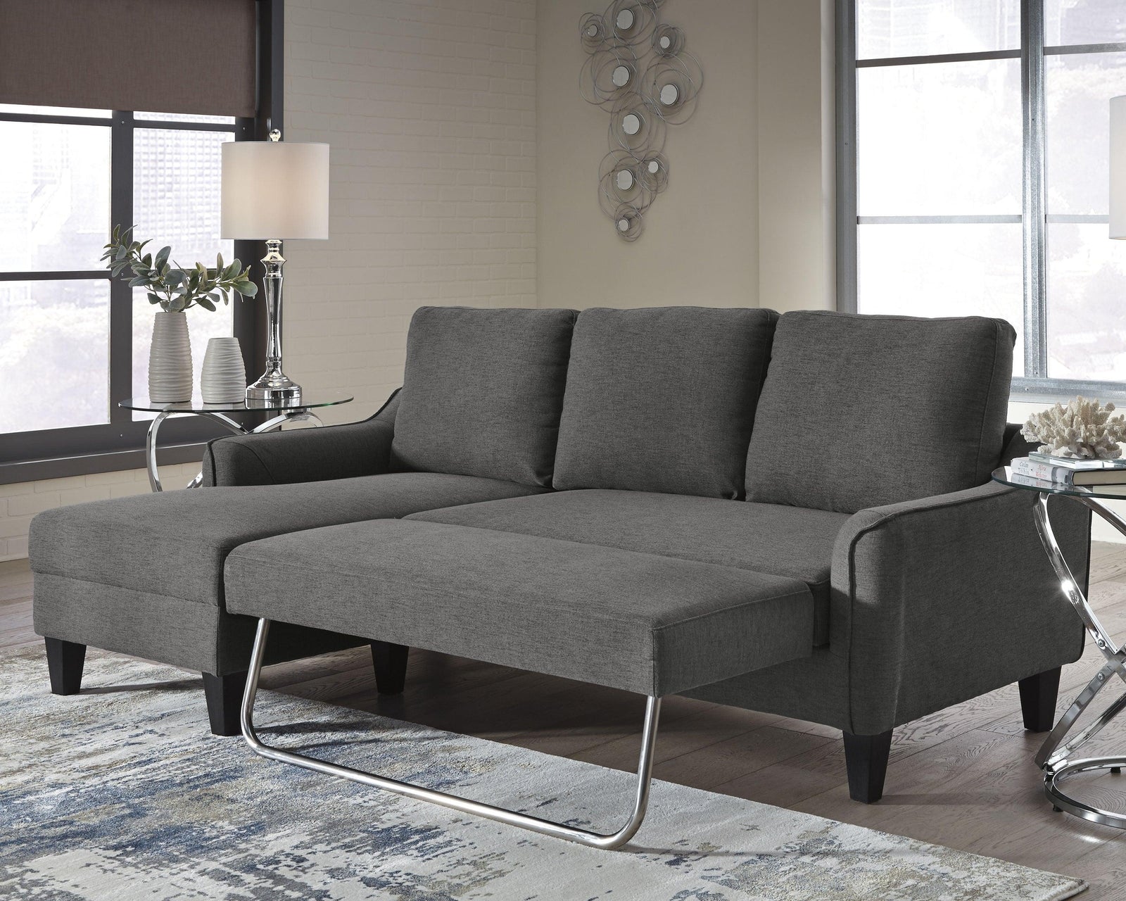 Jarreau Gray Microfiber Sofa Chaise Sleeper - Ella Furniture