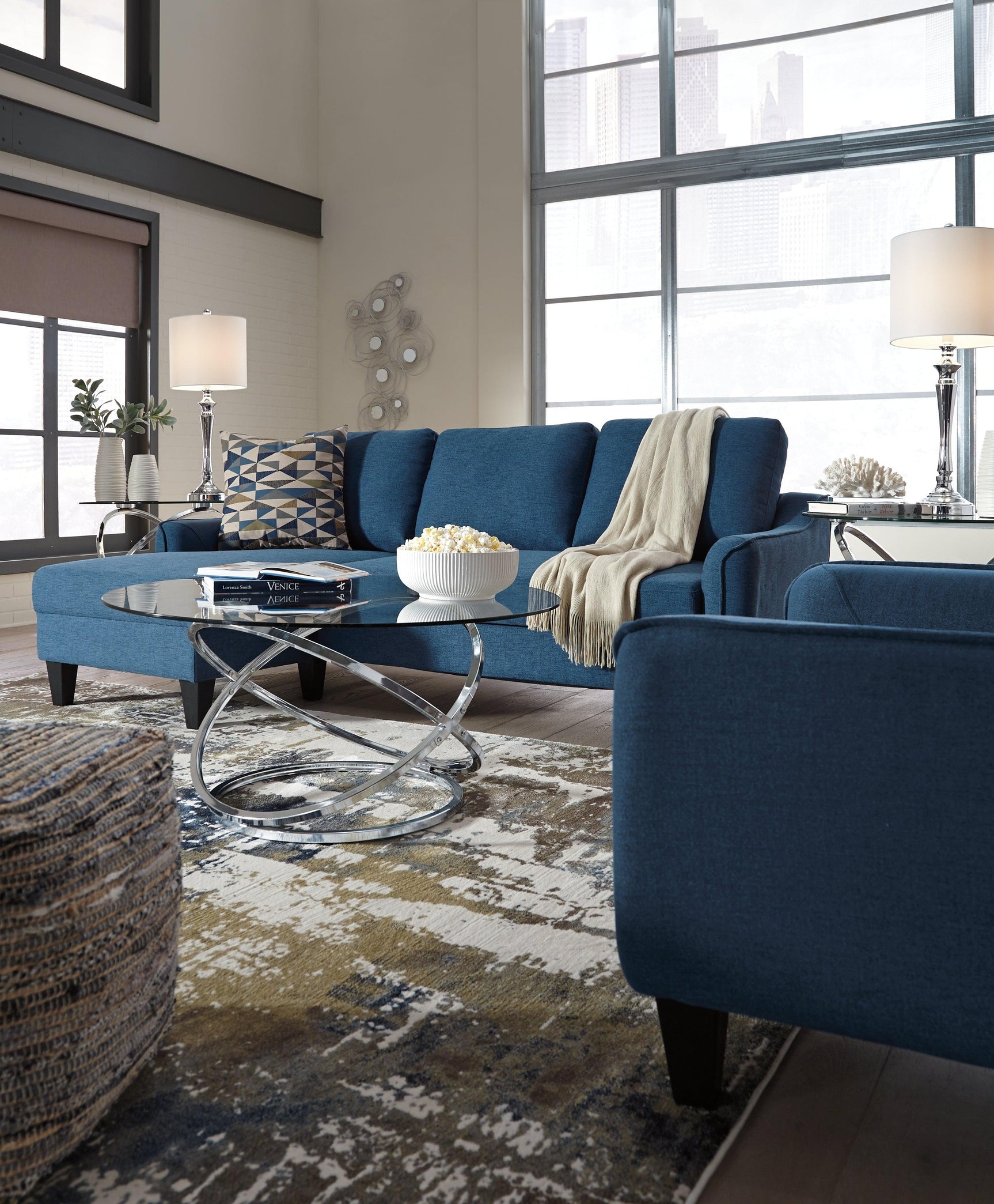 Jarreau Blue Microfiber Sofa Chaise Sleeper - Ella Furniture