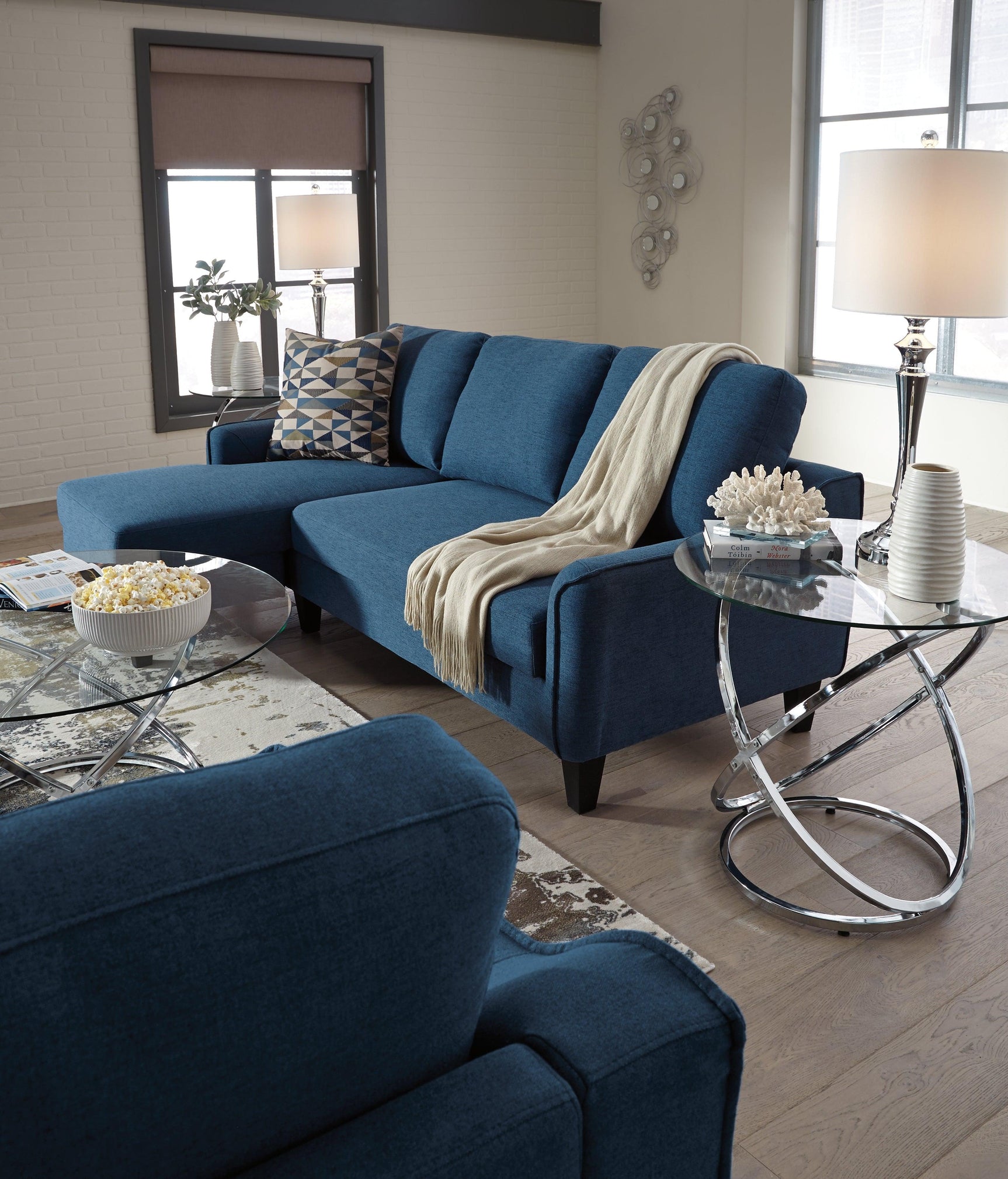 Jarreau Blue Microfiber Sofa Chaise Sleeper - Ella Furniture