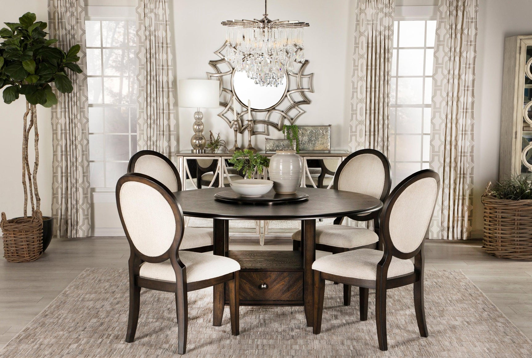 Twyla Upholstered Dining Chairs With Oval Back (Set Of 2) Cream And Dark Cocoa - Ella Furniture