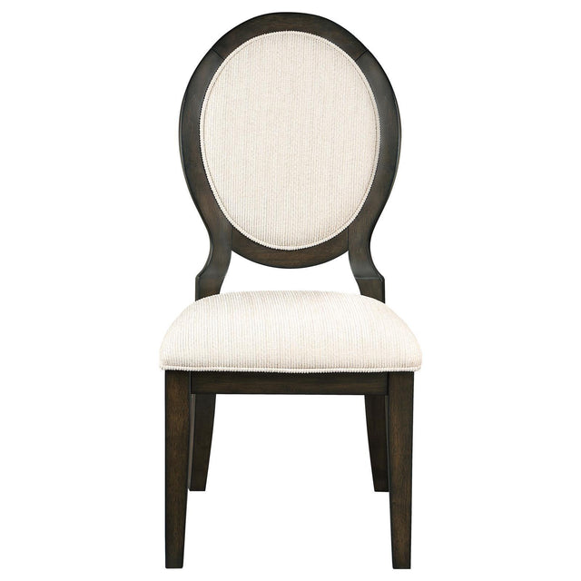 Twyla Upholstered Dining Chairs With Oval Back (Set Of 2) Cream And Dark Cocoa - Ella Furniture