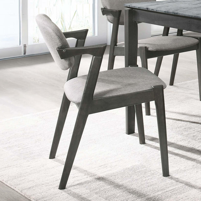 Stevie Upholstered Side Chairs (Set Of 2) With Demi Arm Brown Grey And Black - Ella Furniture