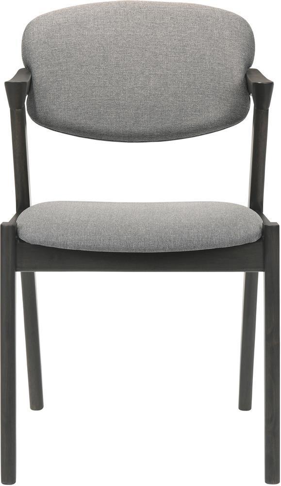 Stevie Upholstered Side Chairs (Set Of 2) With Demi Arm Brown Grey And Black - Ella Furniture