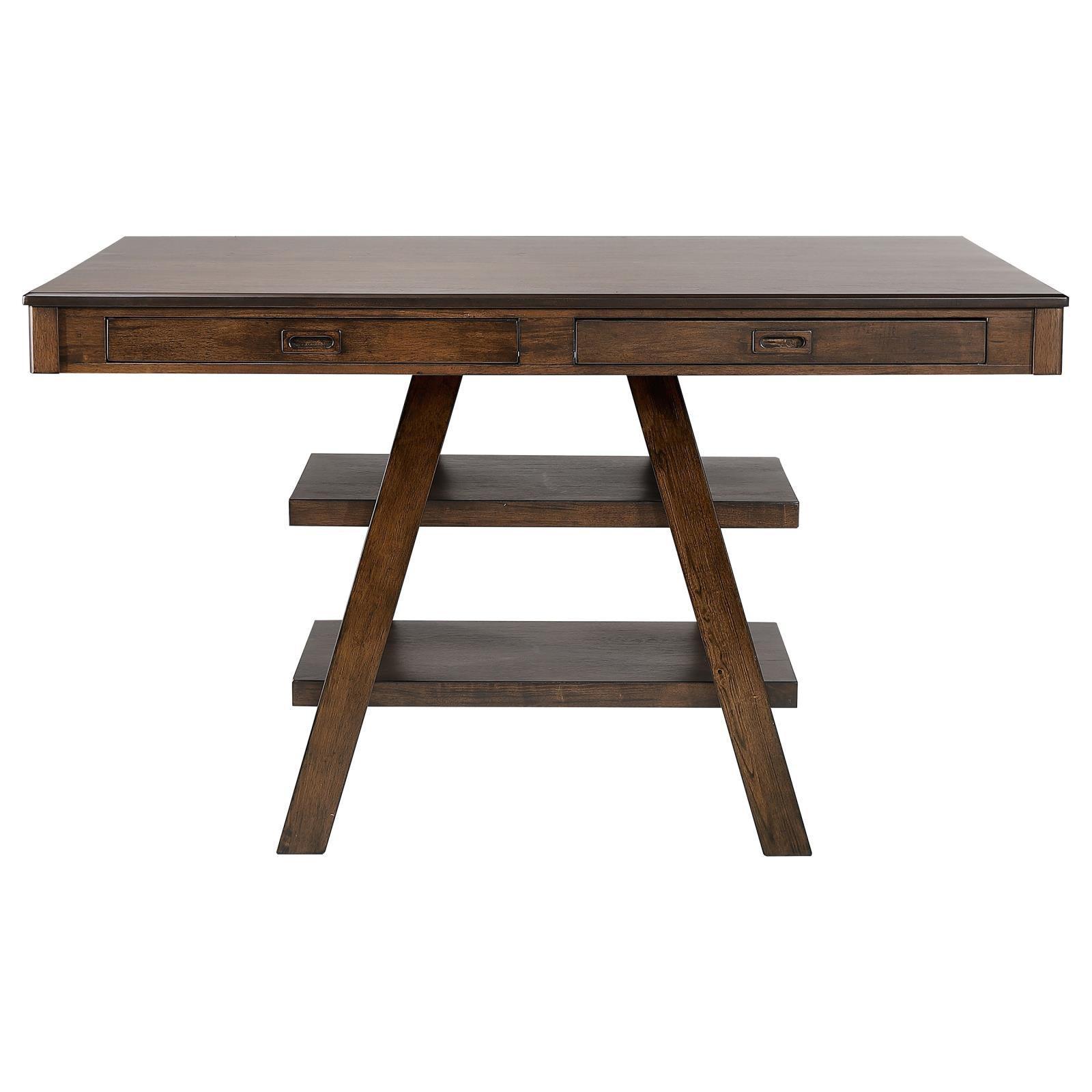 Dewey 2-Drawer Counter Height Table With Open Shelves Walnut - Ella Furniture