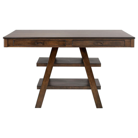 Dewey 2-Drawer Counter Height Table With Open Shelves Walnut - Ella Furniture