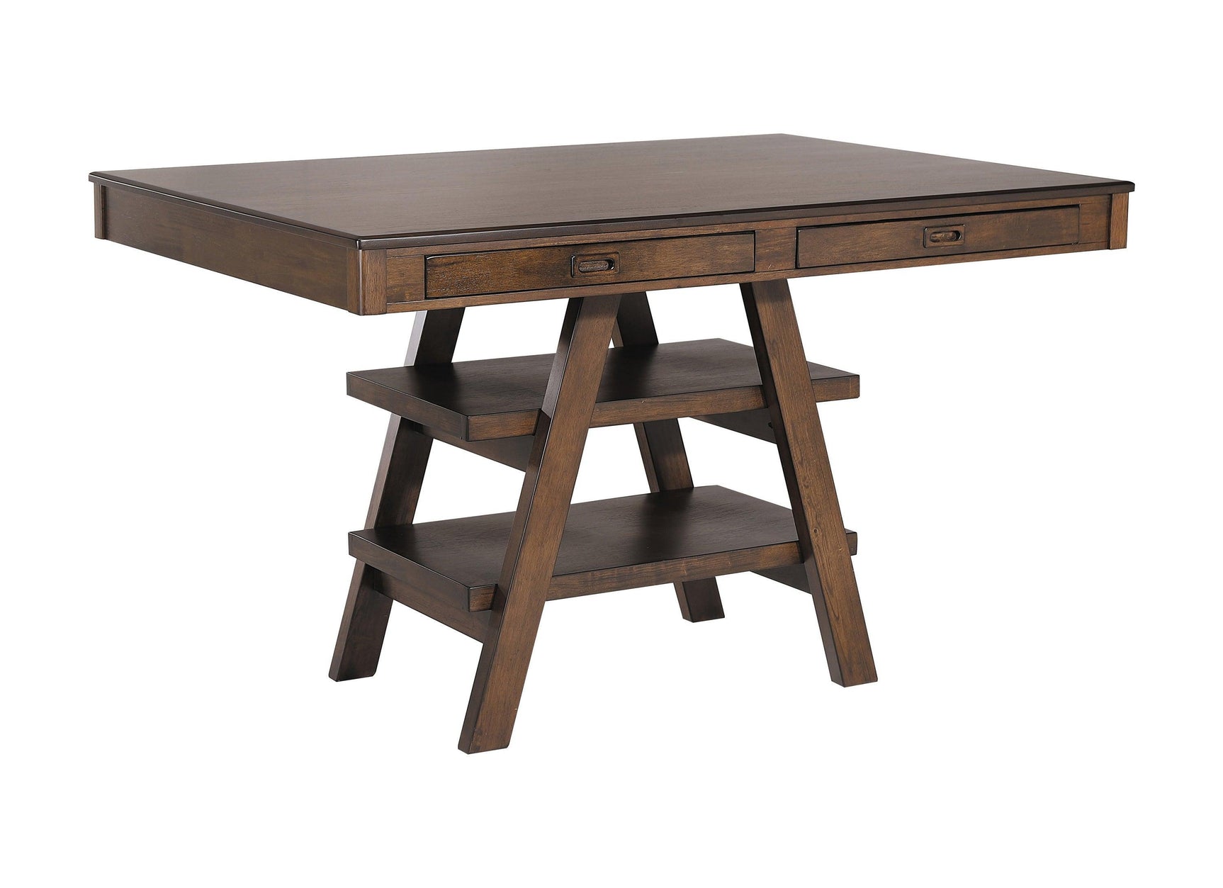 Dewey 2-Drawer Counter Height Table With Open Shelves Walnut - Ella Furniture