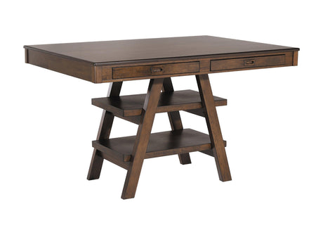 Dewey 2-Drawer Counter Height Table With Open Shelves Walnut - Ella Furniture