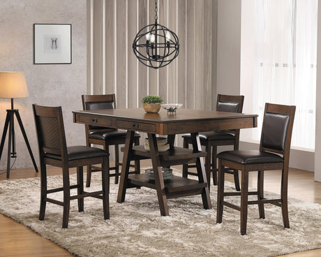 Dewey 2-Drawer Counter Height Table With Open Shelves Walnut - Ella Furniture