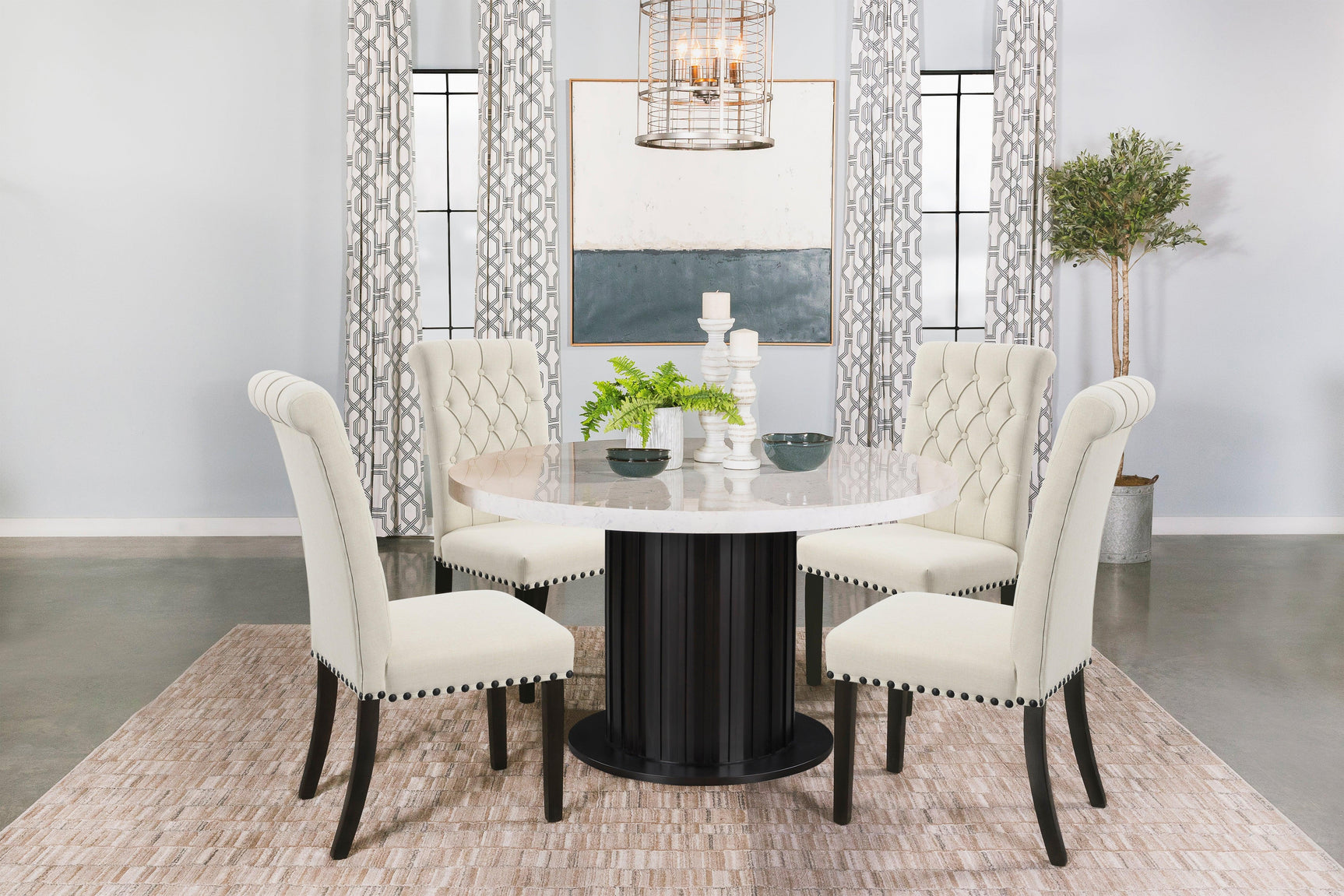 Suzanne Black And White Circular Dining Room Set - Ella Furniture