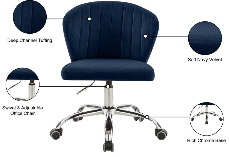 Finley Blue Velvet Office Chair 166Navy - Ella Furniture