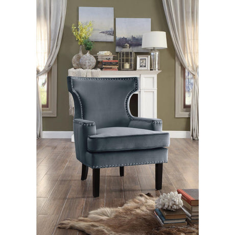Lapis Gray Solid Wood And Plywood Velvet Fabric Polyester Upholstery Accent Chair - Ella Furniture